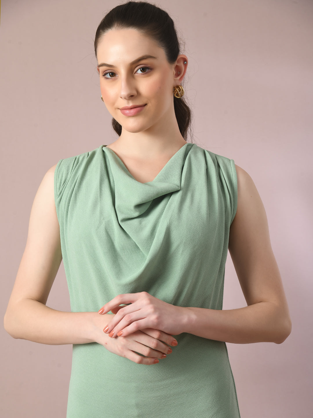Women's  Sea Green Solid Cowl Neck Bodycon Party Dress