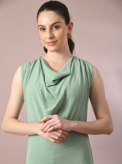 Women's  Sea Green Solid Cowl Neck Bodycon Party Dress