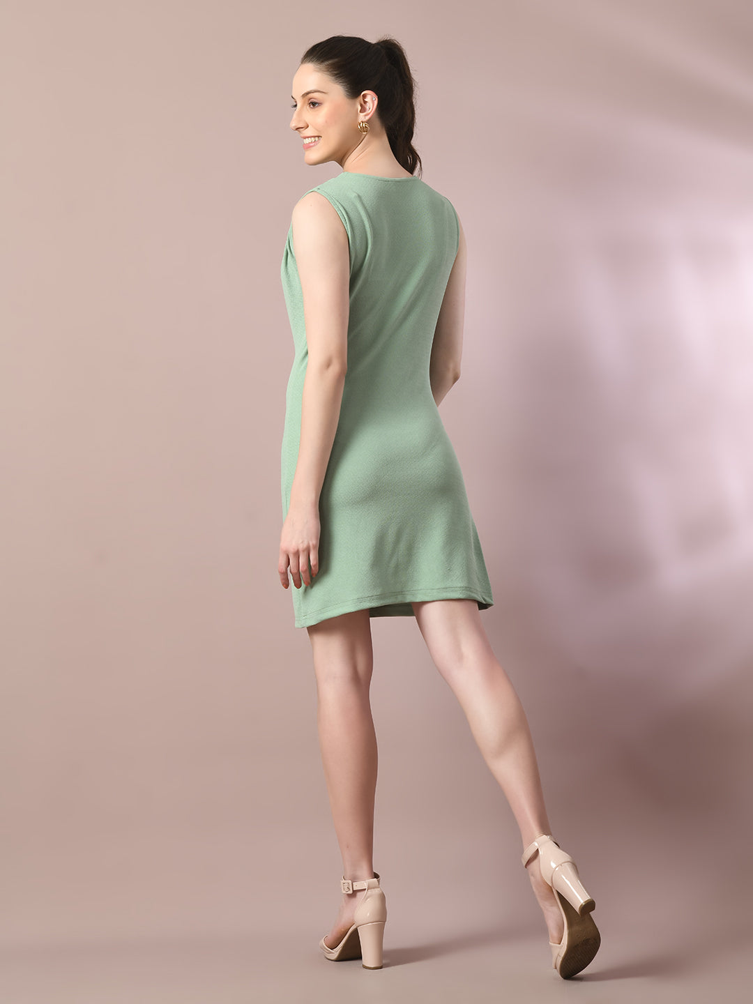Women's  Sea Green Solid Cowl Neck Bodycon Party Dress