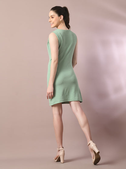 Women's  Sea Green Solid Cowl Neck Bodycon Party Dress