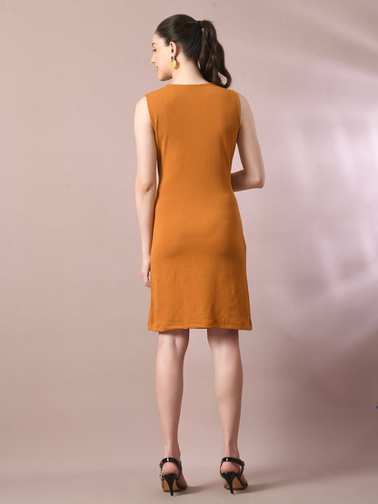 Women's  Mustard Solid Cowl Neck Bodycon Party Dress