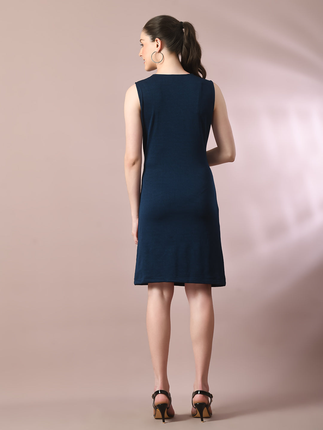 Women's  Navy Blue Solid Cowl Neck Bodycon Party Dress