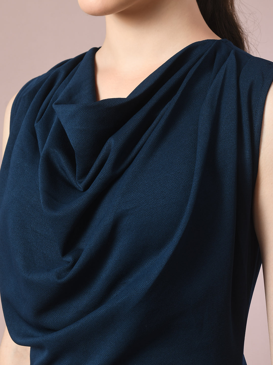 Women's  Navy Blue Solid Cowl Neck Bodycon Party Dress