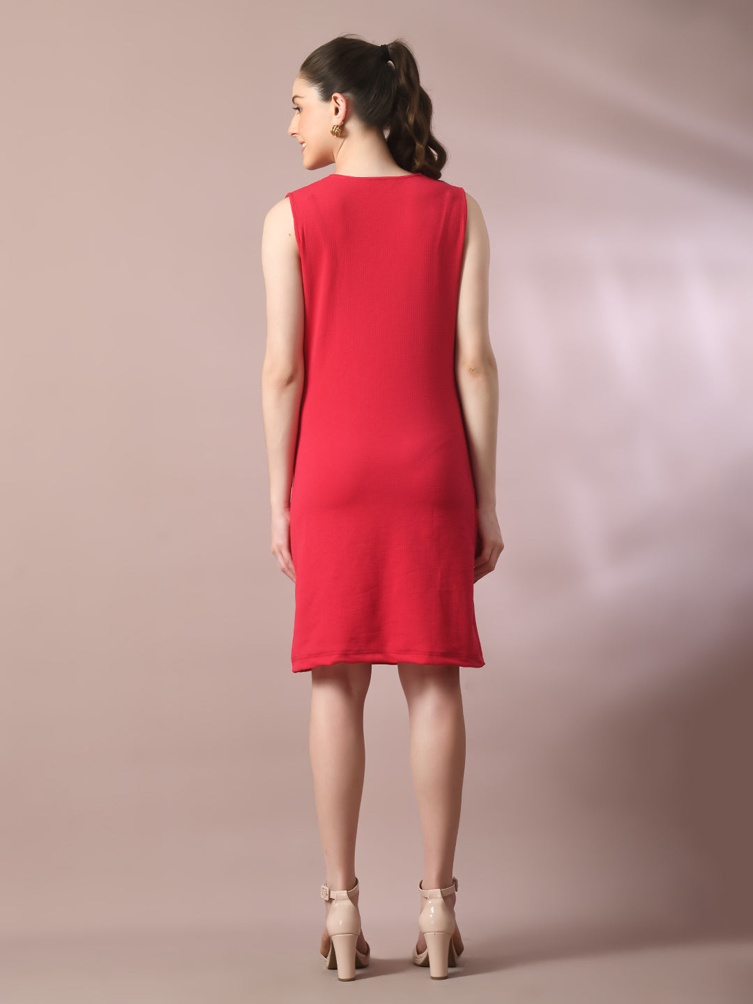 Women's  Pink Solid Cowl Neck Bodycon Party Dress