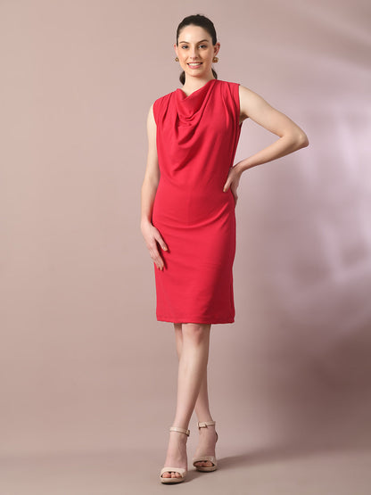 Women's  Pink Solid Cowl Neck Bodycon Party Dress