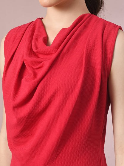 Women's  Pink Solid Cowl Neck Bodycon Party Dress