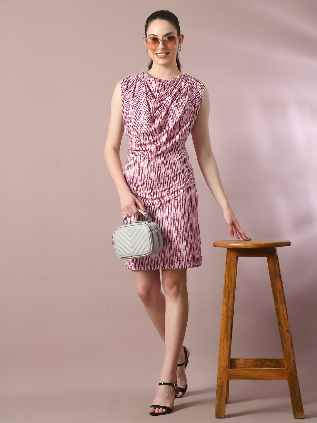 Women's  Multi Printed Cowl Neck Bodycon Party Dress