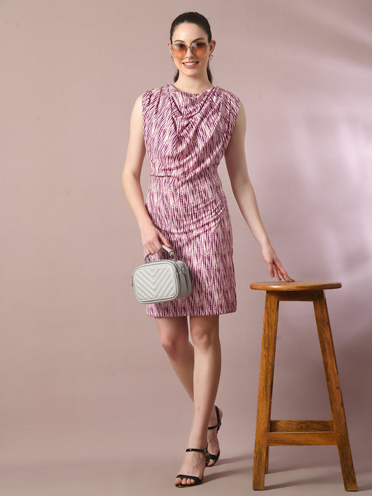 Women's  Multi Printed Cowl Neck Bodycon Party Dress