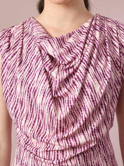 Women's  Multi Printed Cowl Neck Bodycon Party Dress