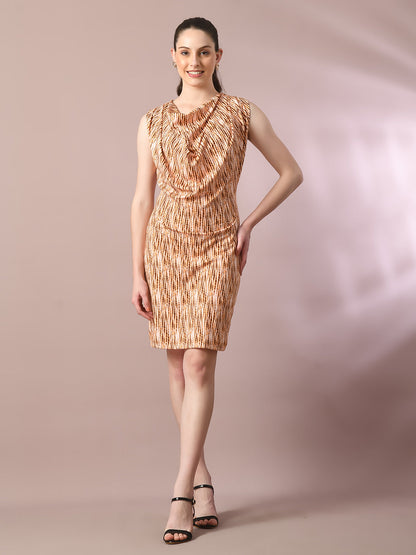 Women's  Multi Printed Cowl Neck Bodycon Party Dress