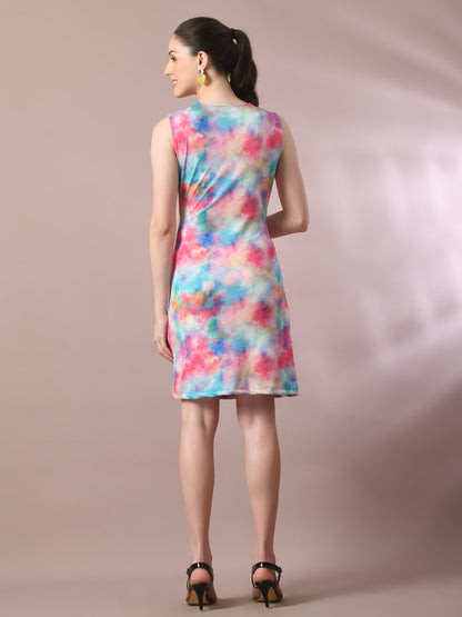 Women's  Multi Printed Cowl Neck Bodycon Party Dress