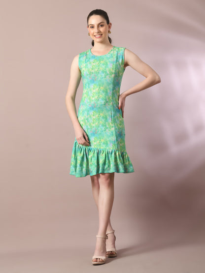 Women's  Multi Printed Round Neck Fit And Flare Party Dress