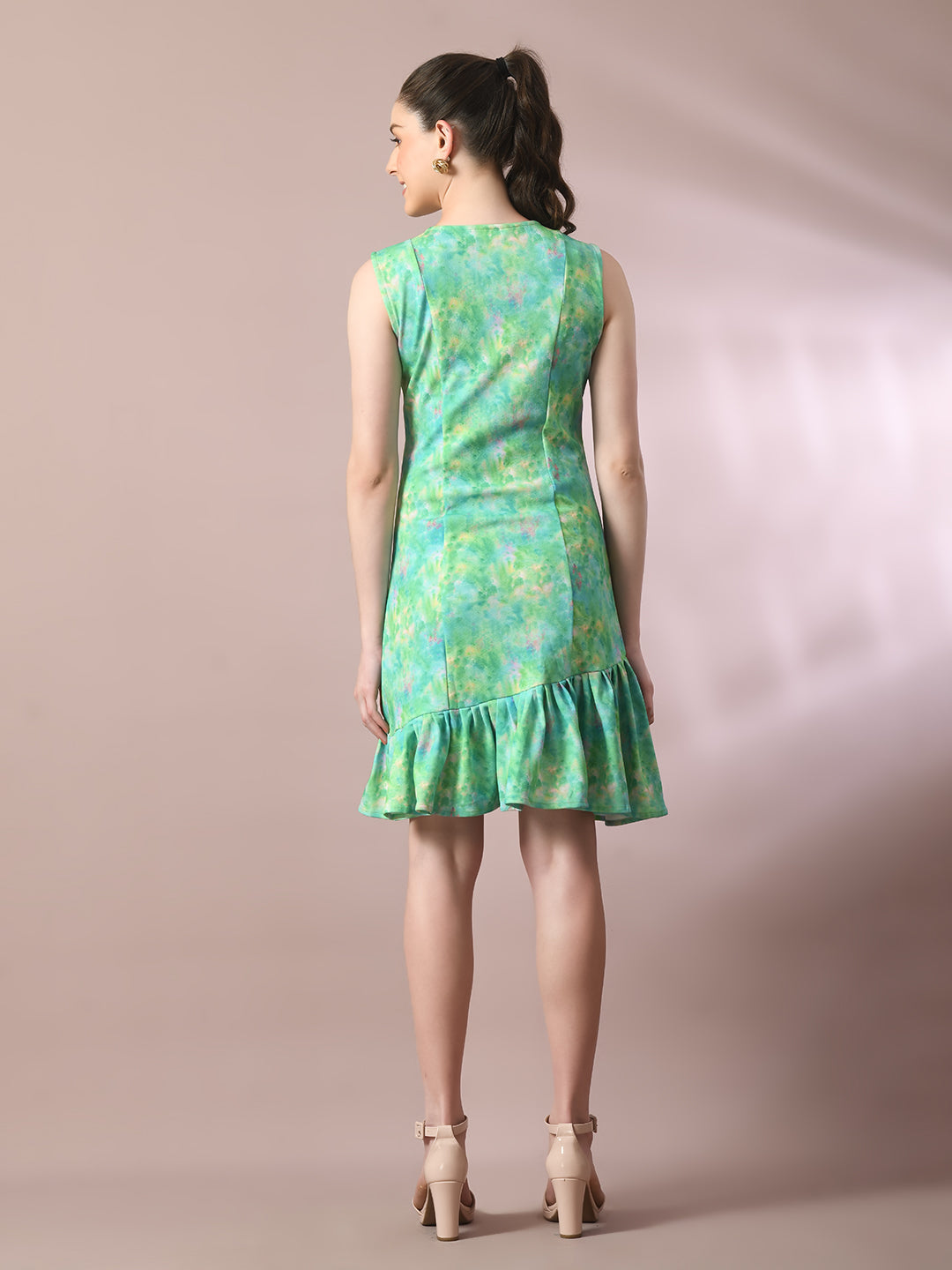 Women's  Multi Printed Round Neck Fit And Flare Party Dress