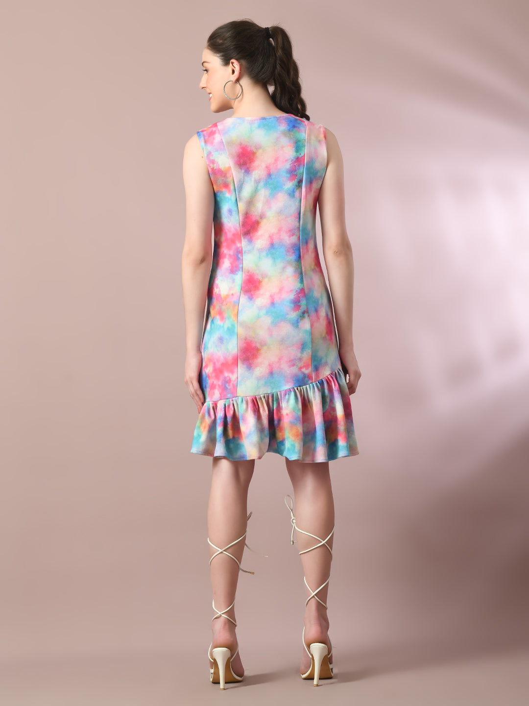 Women's  Multi Printed Round Neck Fit And Flare Party Dress