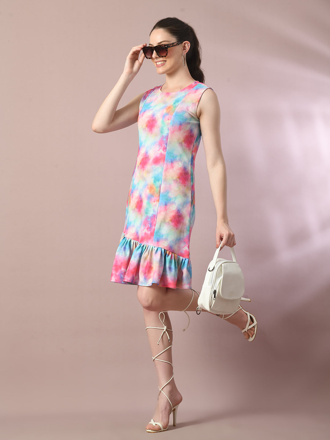 Women's  Multi Printed Round Neck Fit And Flare Party Dress