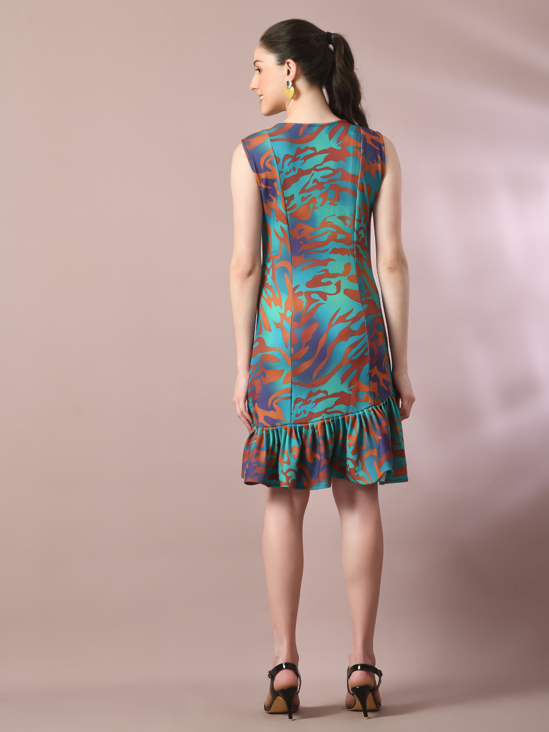 Women's  Multi Printed Round Neck Fit And Flare Party Dress