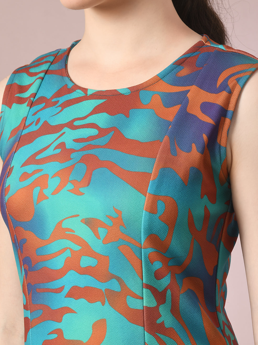 Women's  Multi Printed Round Neck Fit And Flare Party Dress