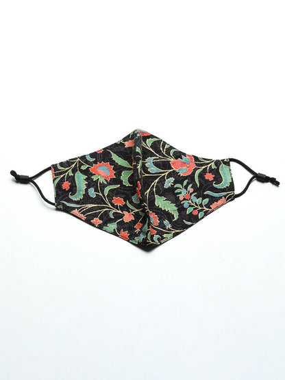 Women's Floral Print Tunic Sharara Set With Mask