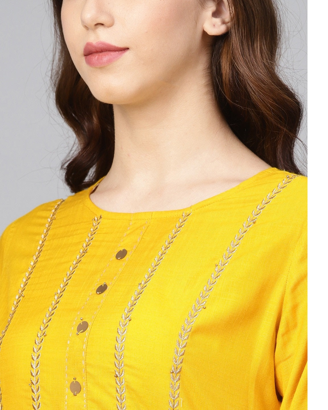 Women's Mustard Yellow Yoke Design Straight Kurta