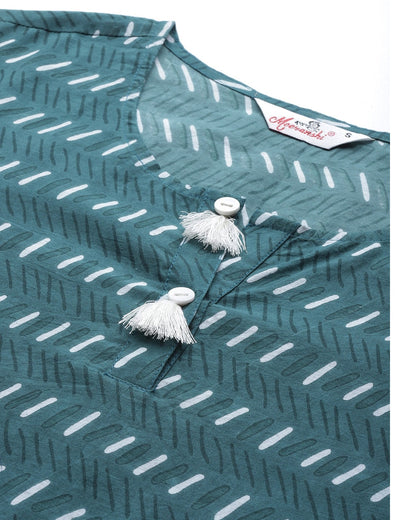 Women's Green & White Printed Night Suit