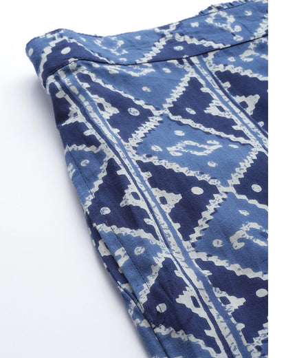 Women's Indigo Blue & White Printed Night Suit
