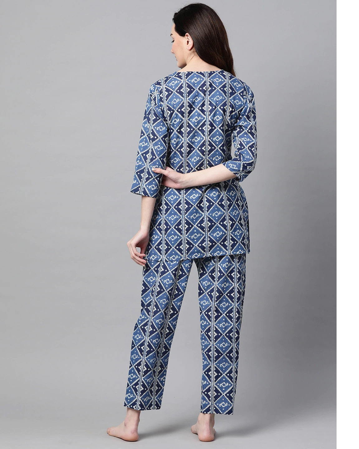 Women's Indigo Blue & White Printed Night Suit