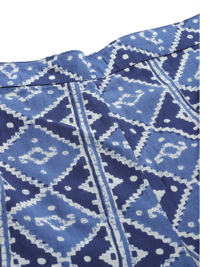 Women's Indigo Blue & White Printed Night Suit