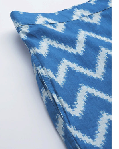 Women's Turquoise Blue & White Graphic Printed Night suit