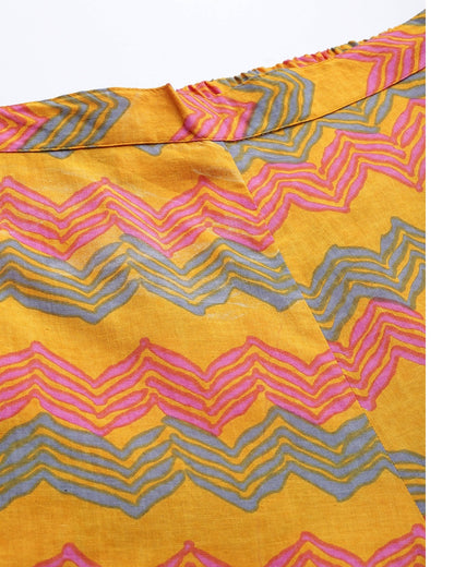 Women's Mustard Yellow & Pink Printed Night Suit