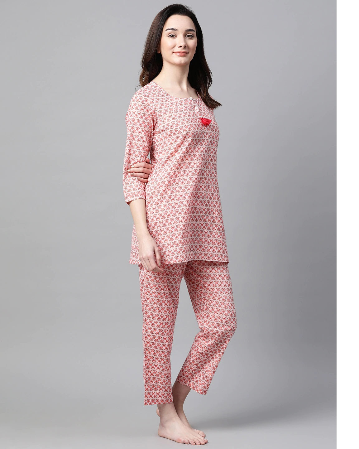 Women's Pink Floral Printed Night Suit