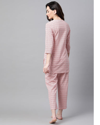 Women's Pink Printed Night Suit