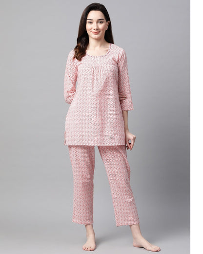 Women's Pink Printed Night Suit