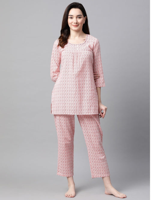 Women's Pink Printed Night Suit