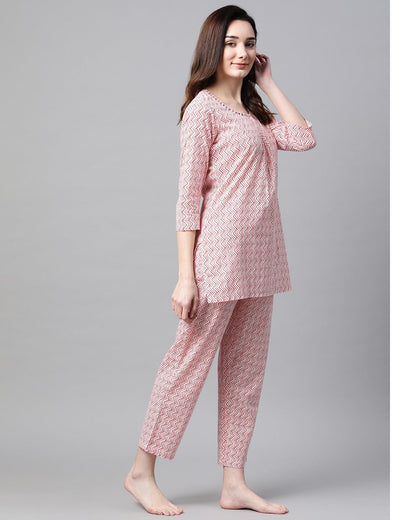 Women's Pink Printed Night Suit