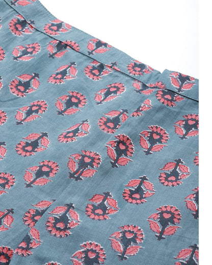 Women's Grey and pink Floral Printed Night Suit