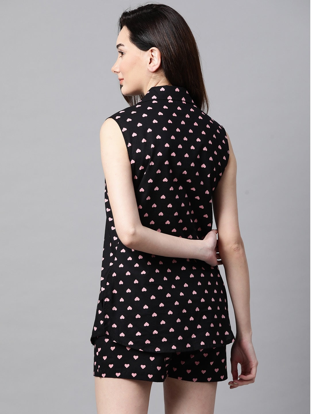 Women's Black Tropical Printed Night suit