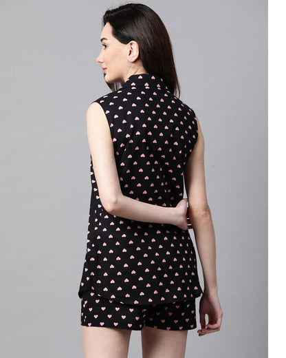Women's Black Tropical Printed Night suit