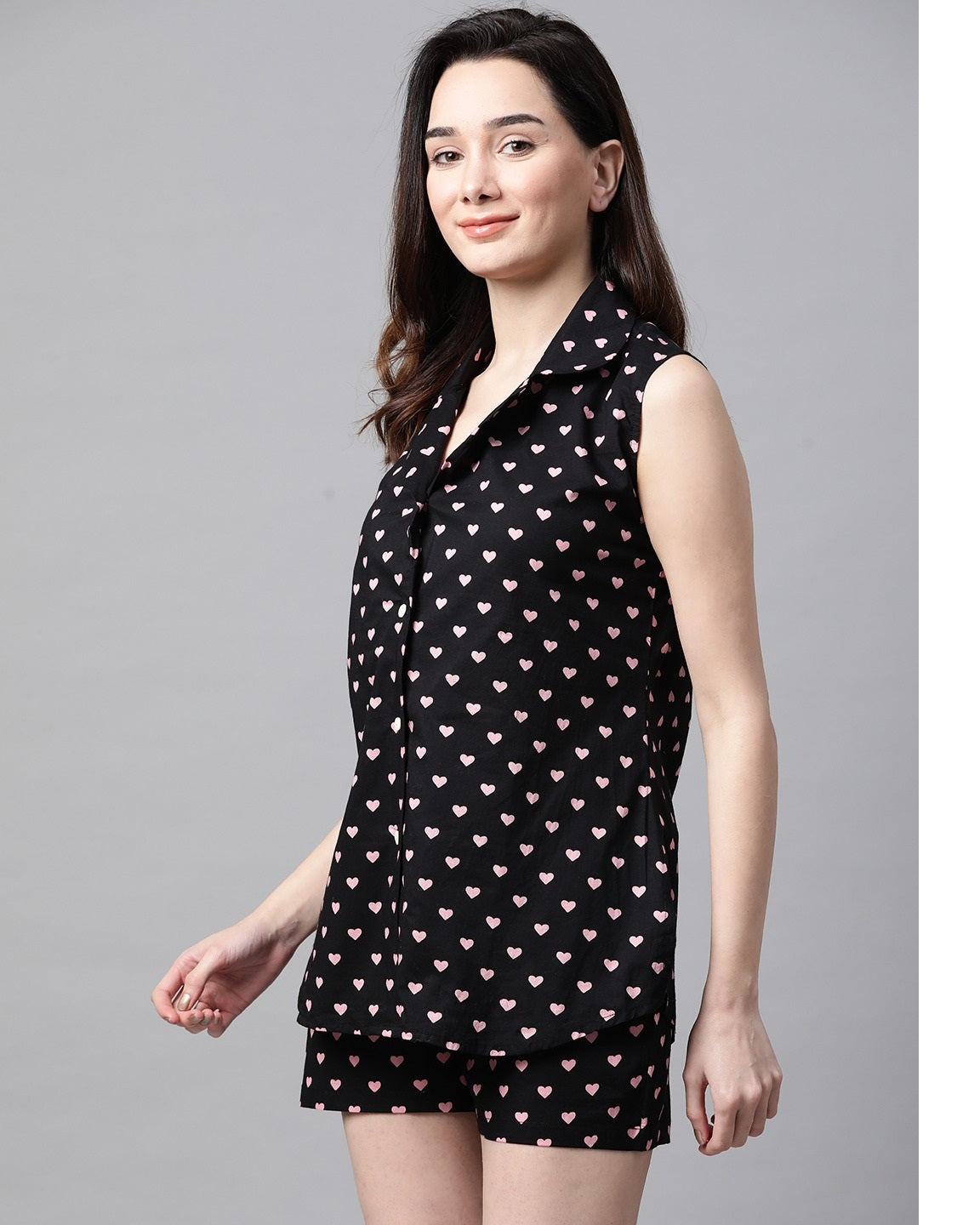 Women's Black Tropical Printed Night suit