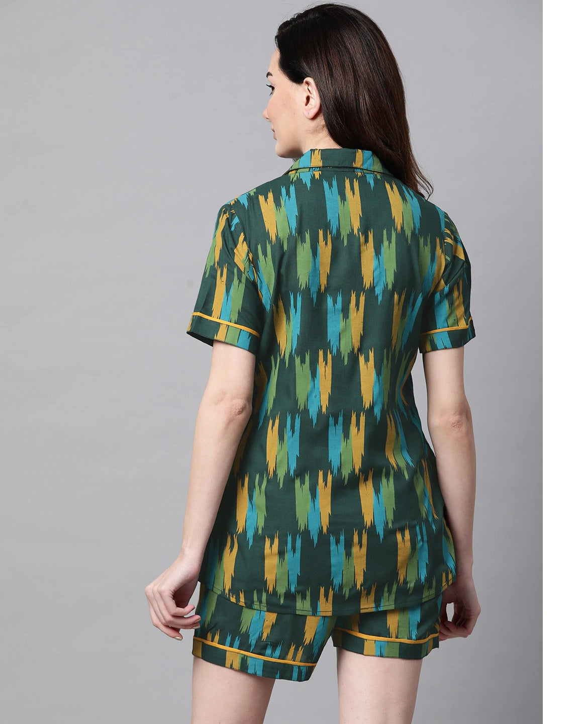 Women's Green & Mustard Printed Night suit