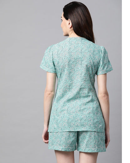 Women's Printed Sea Green Night suit
