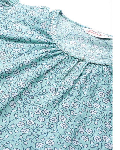 Women's Printed Sea Green Night suit