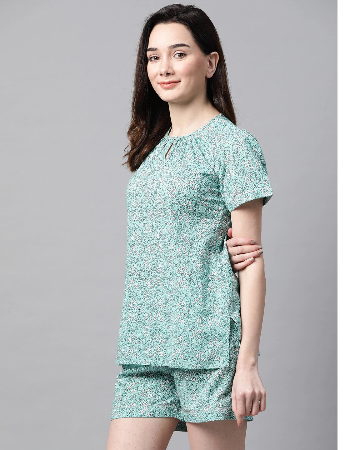 Women's Printed Sea Green Night suit