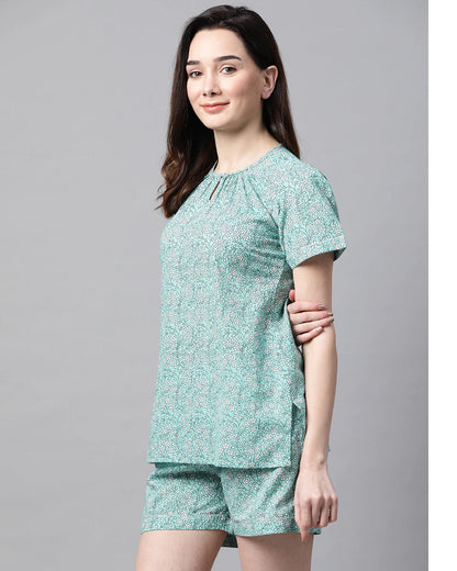 Women's Printed Sea Green Night suit