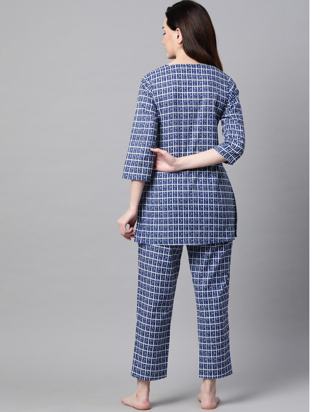 Women's Blue Cotton Printed Night suit