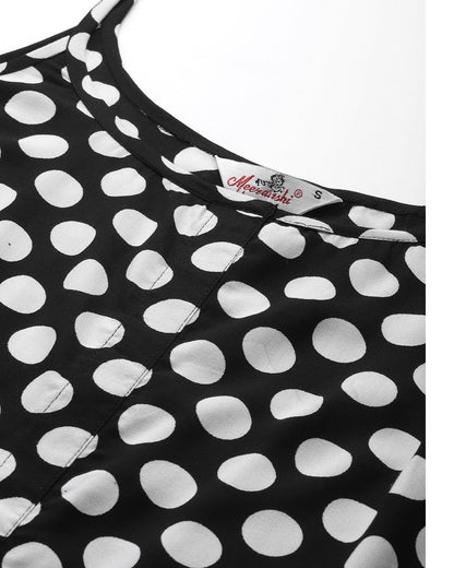 Women's Black and white polka dot Printed Night suit