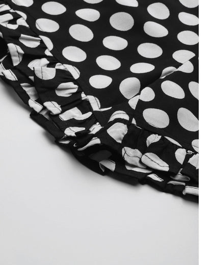 Women's Black and white polka dot Printed Night suit