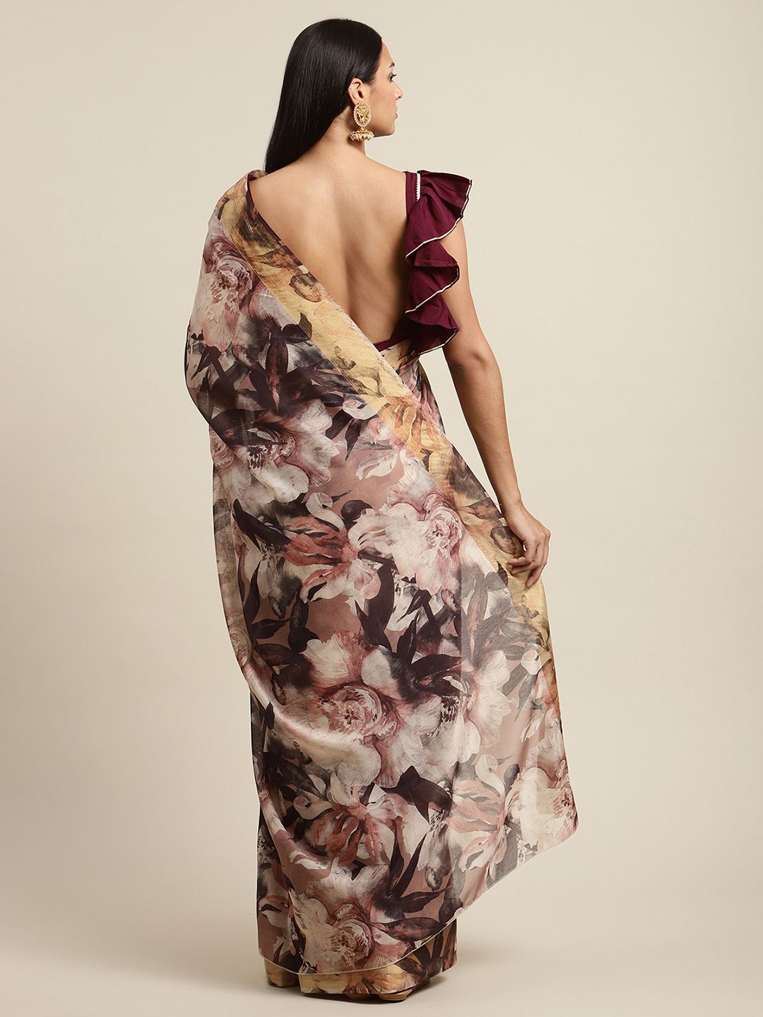 Women's Multi Color Chanderi Digital Print Floral Saree