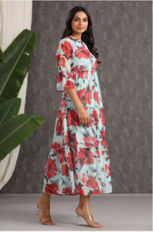 Women's Mint Chiffon Printed Tiered Dress