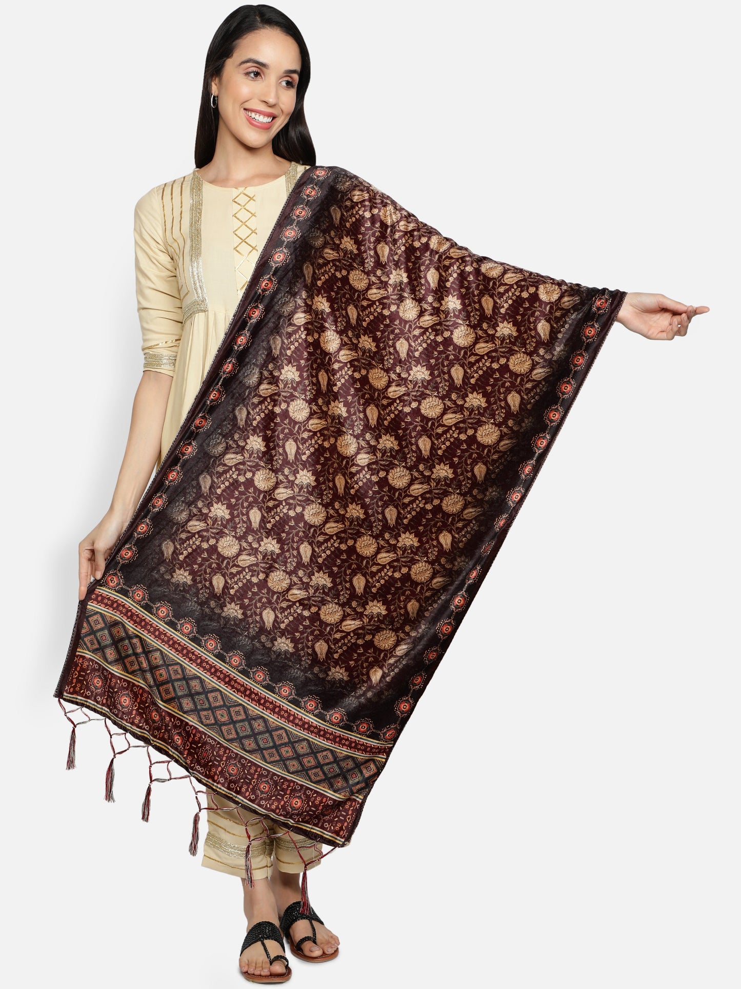 Women's Multicolored Polyster Velvet  Digital Printed Dupatta