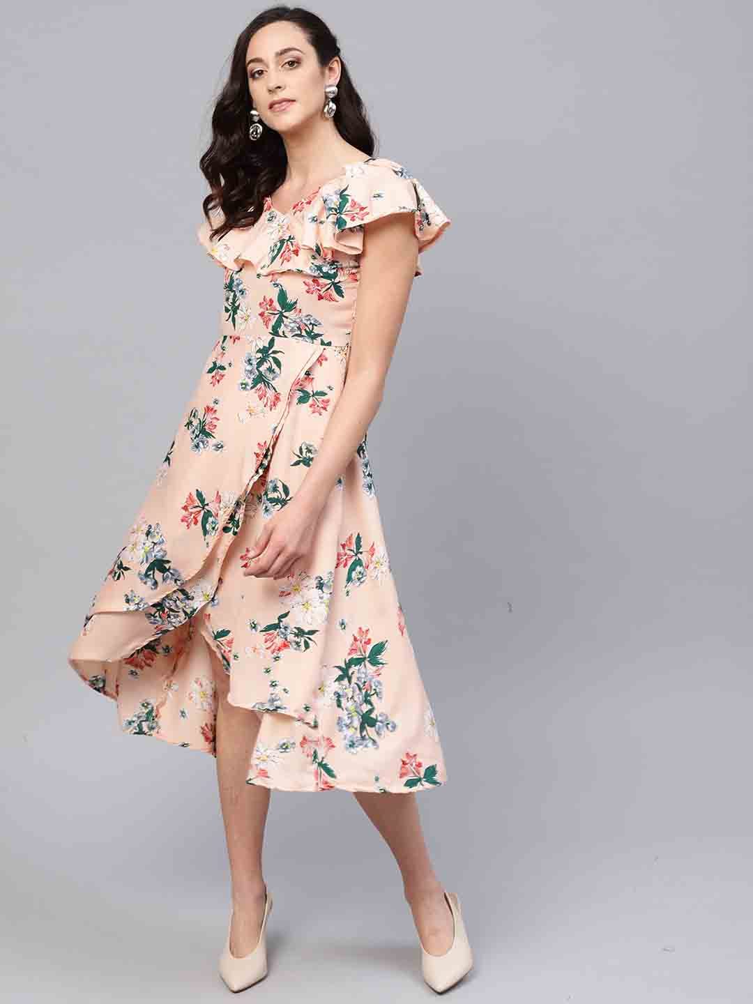 Women Peach Floral Printed by Myshka (